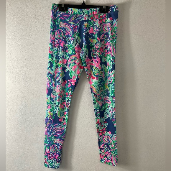 Girls Lilly Pulitzer Blue Pink Print Leggings Sz XL (12/14) - Picture 1 of 5